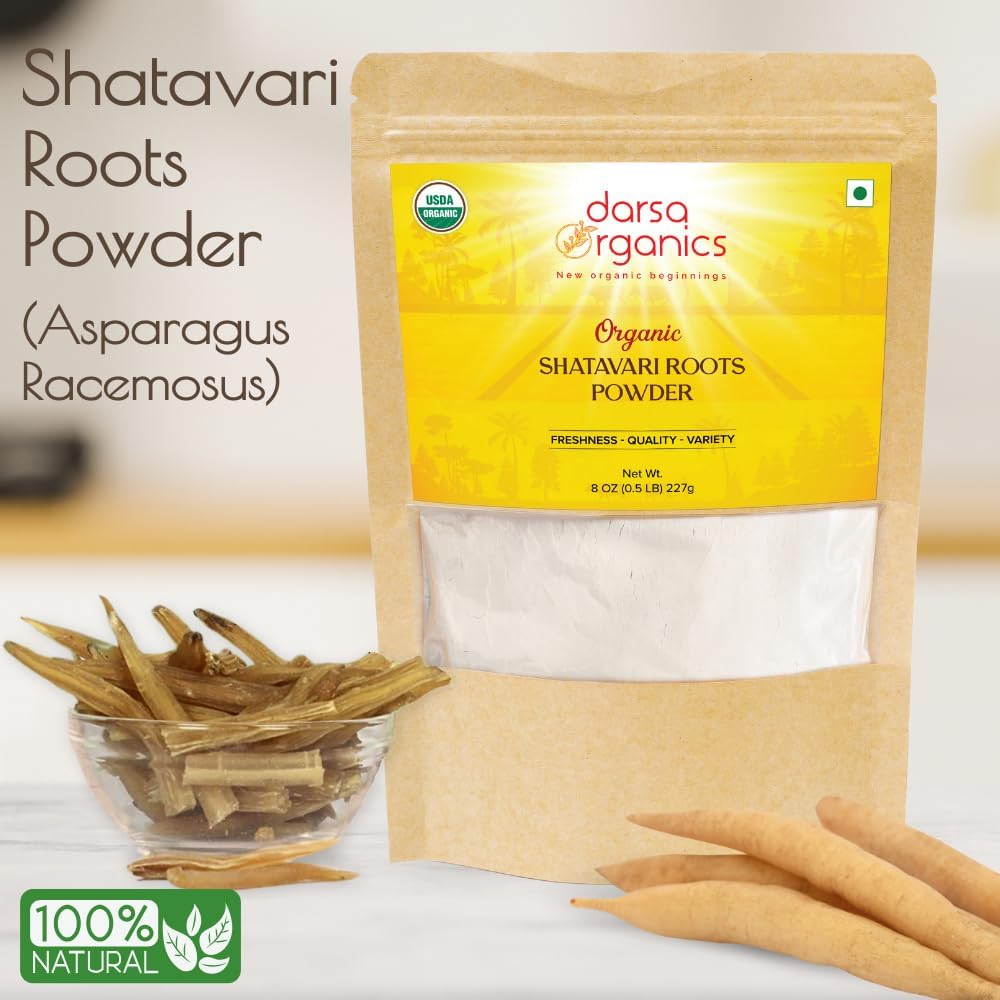 8 oz Darsa Organics Shatavari Powder - USDA Organic Asparagus Racemosus for Female Hormonal Balance, Tea & Smoothies