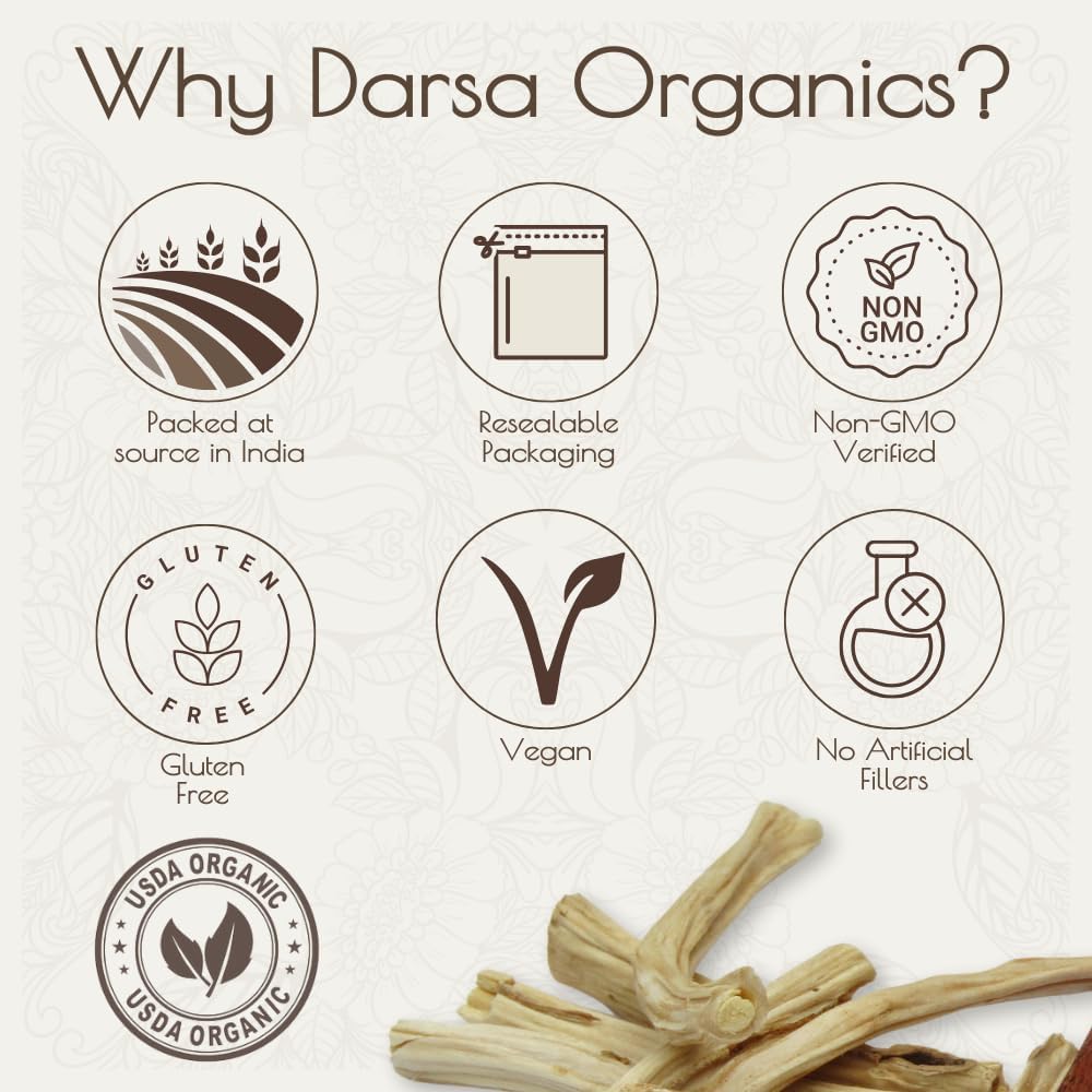 8 oz Darsa Organics Shatavari Powder - USDA Organic Asparagus Racemosus for Female Hormonal Balance, Tea & Smoothies