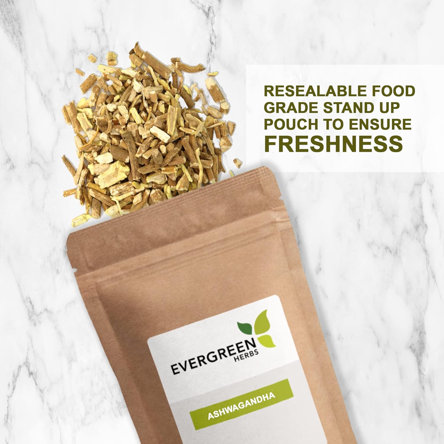 8 oz Evergreen Herbs Ashwagandha Cut & Sift: Indian Ginseng Winter Cherry Supplement