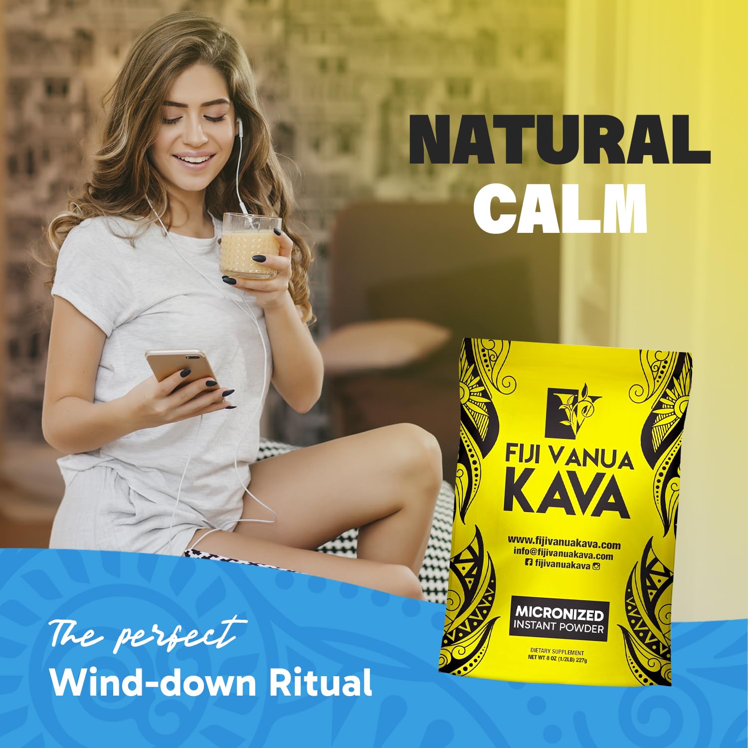 8 oz Fiji Vanua Kava Micronized Powder - Easy to Prepare Strong Kava Drink - No Straining Necessary