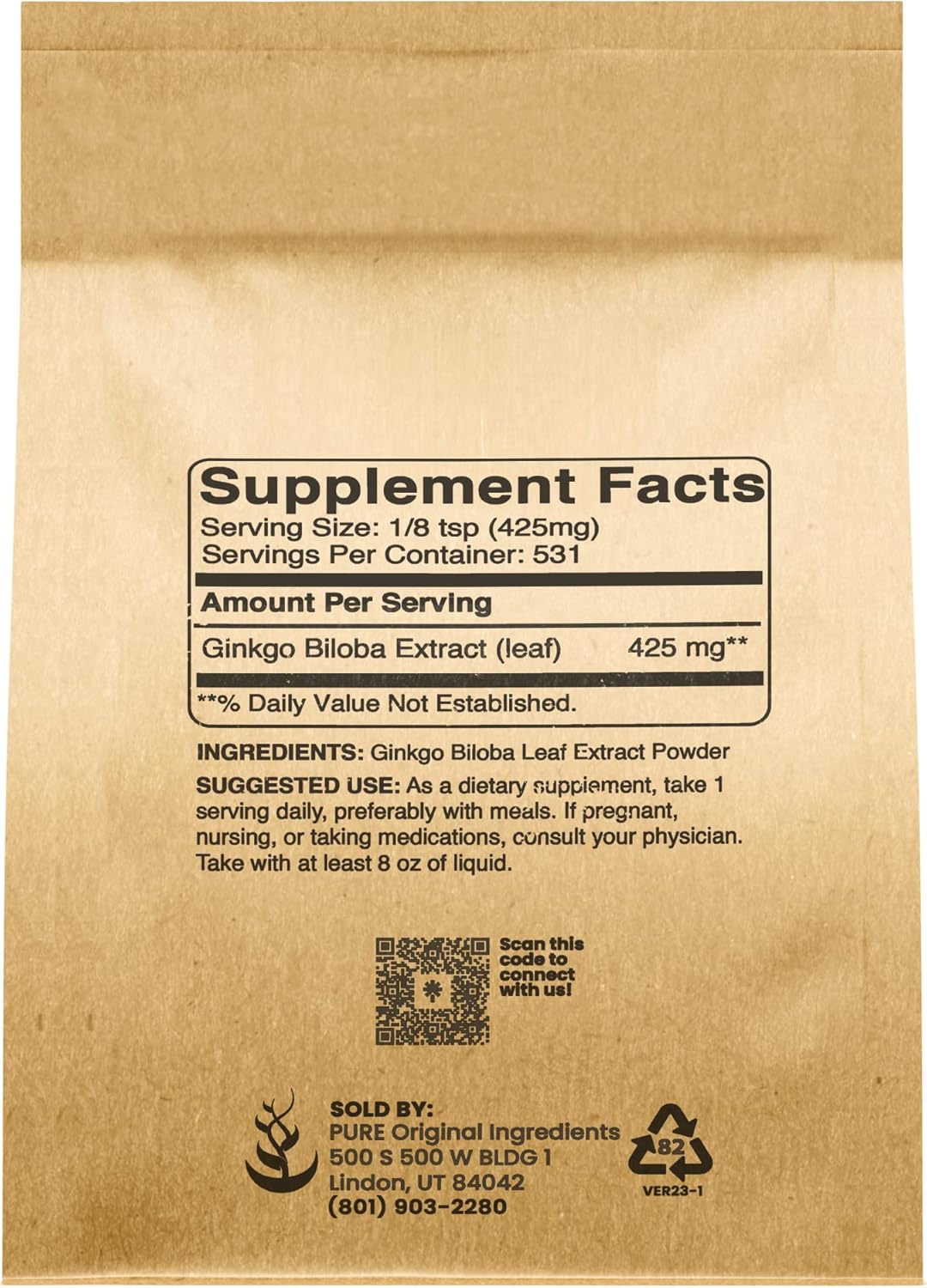 8 oz Ginkgo Biloba Powder - Pure Ingredients, Lab Verified, No Fillers