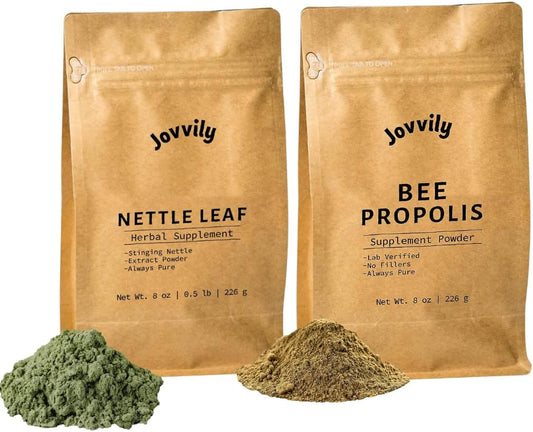 8 oz Jovvily Nettle Leaf Powder and Bee Propolis Bundle for Herbal Supplements