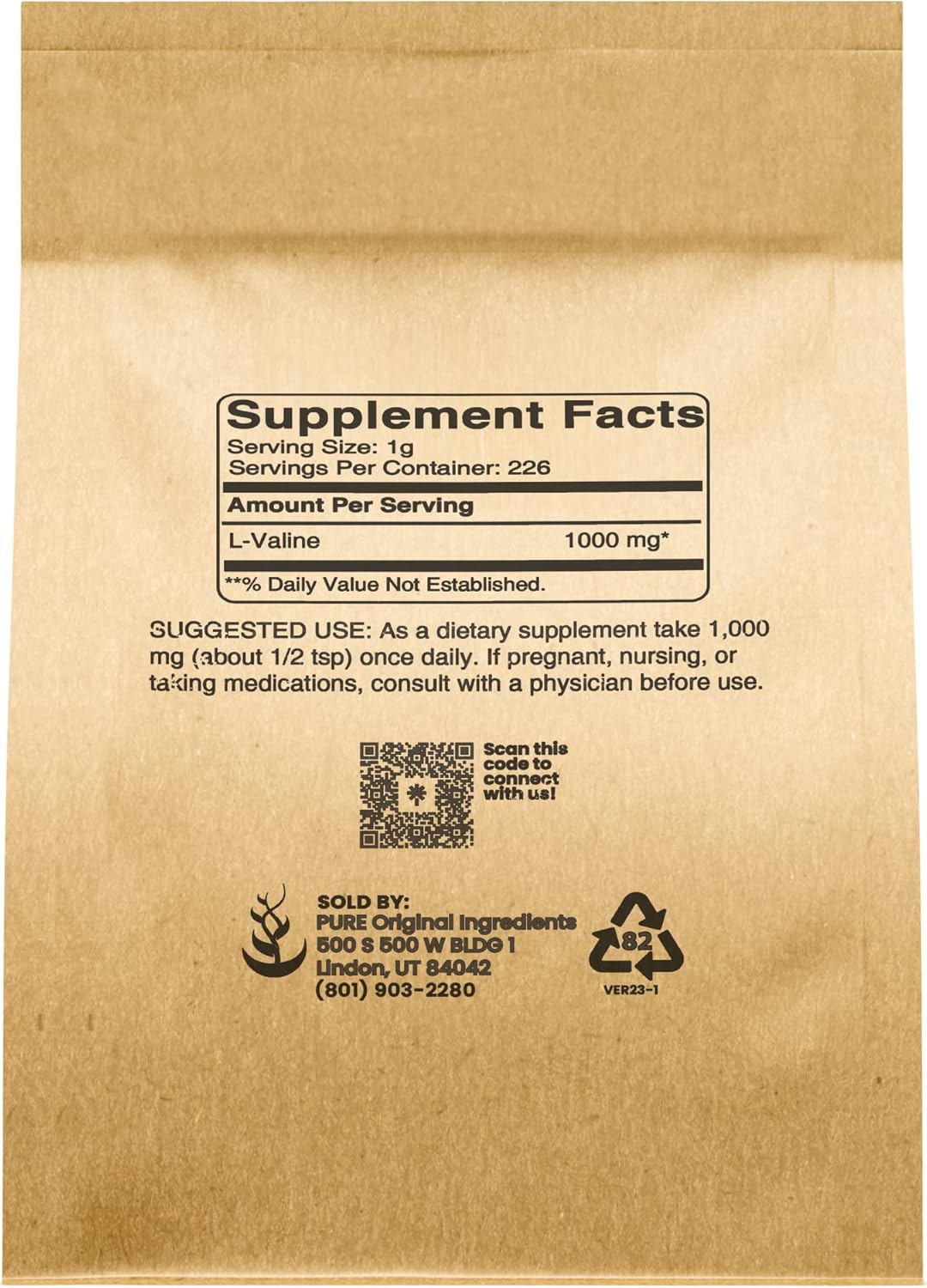 8 oz L-Valine Powder Supplement - Pure Essential Amino Acid Formula