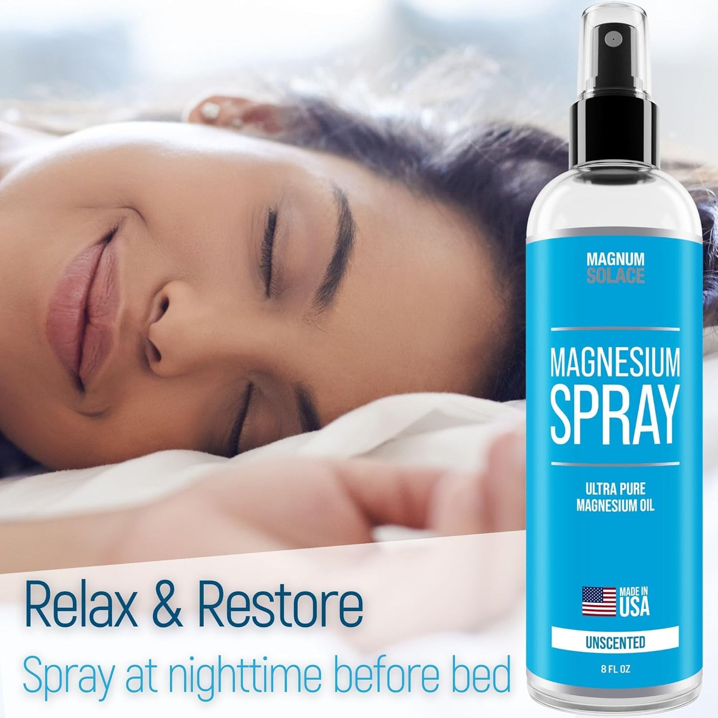 8 oz Magnum Solace Magnesium Spray - USP Grade Pure Magnesium Oil - Made in USA Since 2008