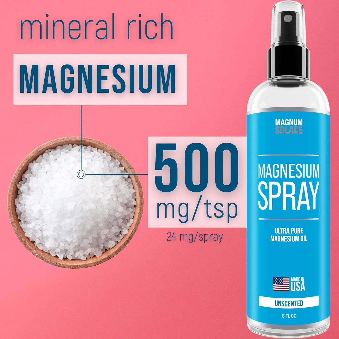 8 oz Magnum Solace Magnesium Spray - USP Grade Pure Magnesium Oil - Made in USA Since 2008