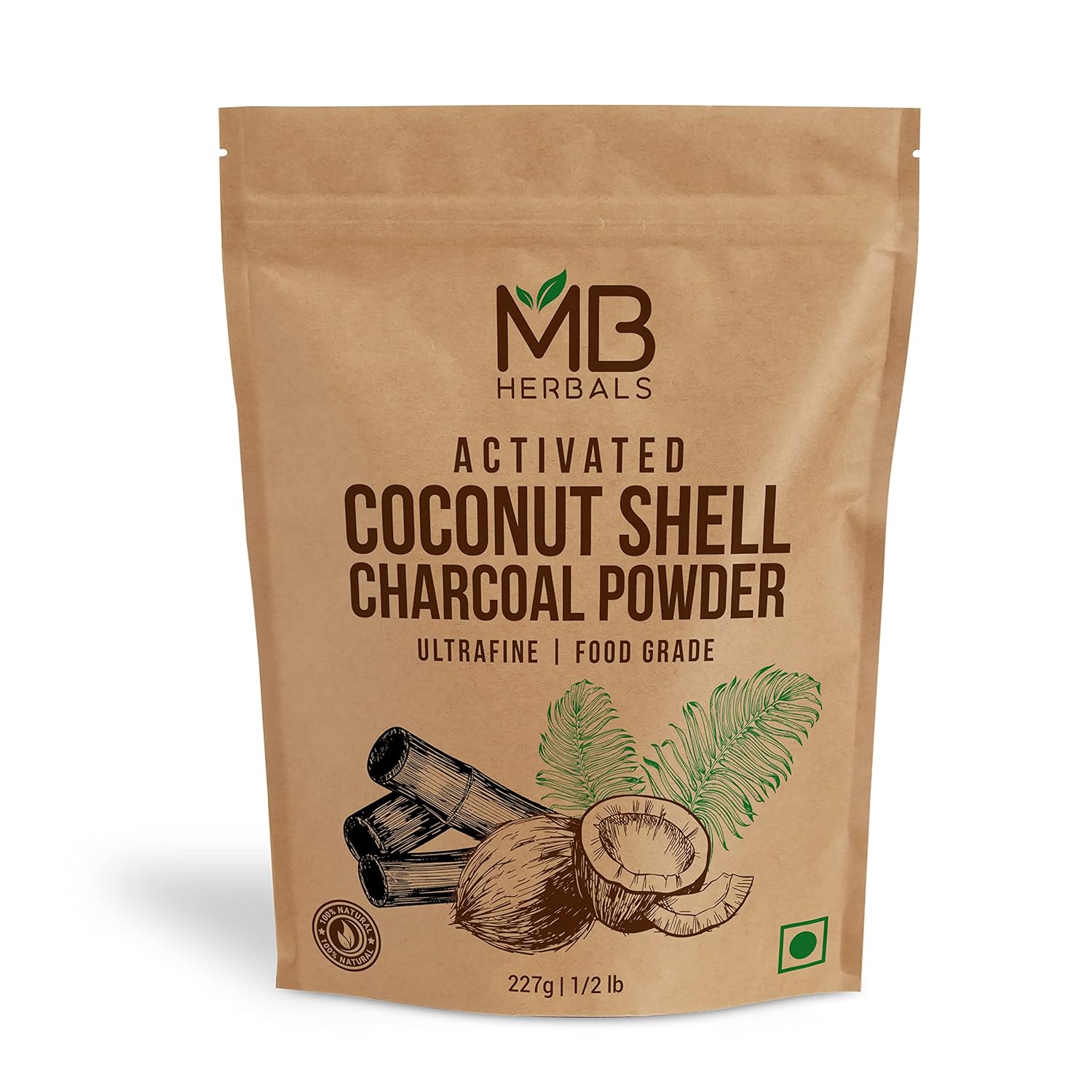 8 oz MB Herbals Food Grade Coconut Charcoal Powder for Detox, Face Packs, Soap Making, ToothPowder - Activated Charcoal from Coconut Shell
