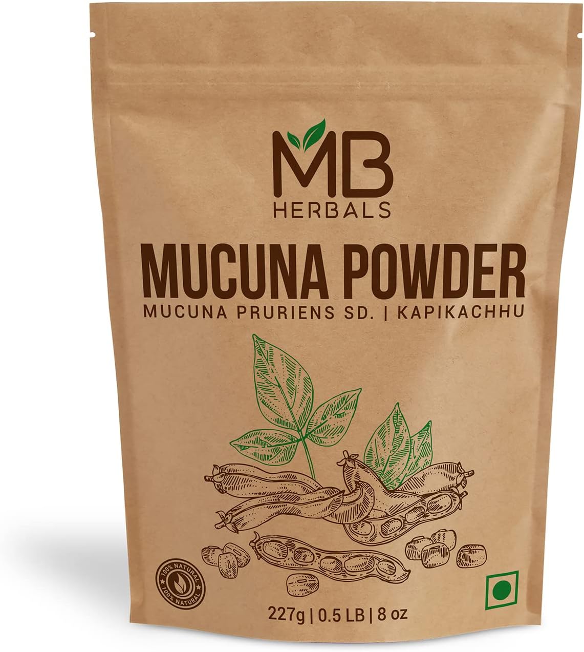 8 oz Mucuna Pruriens Seed Powder by MB Herbals - Half Pound Size