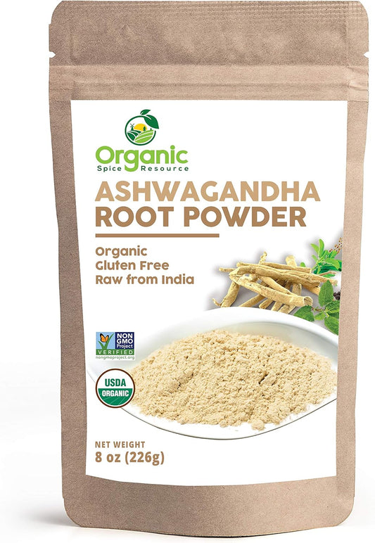 8 oz Organic Ashwagandha Root Powder | Lab Tested, Non-GMO, Indian Ginseng | 100% Raw from India | Resealable Bag by SHOPOSR