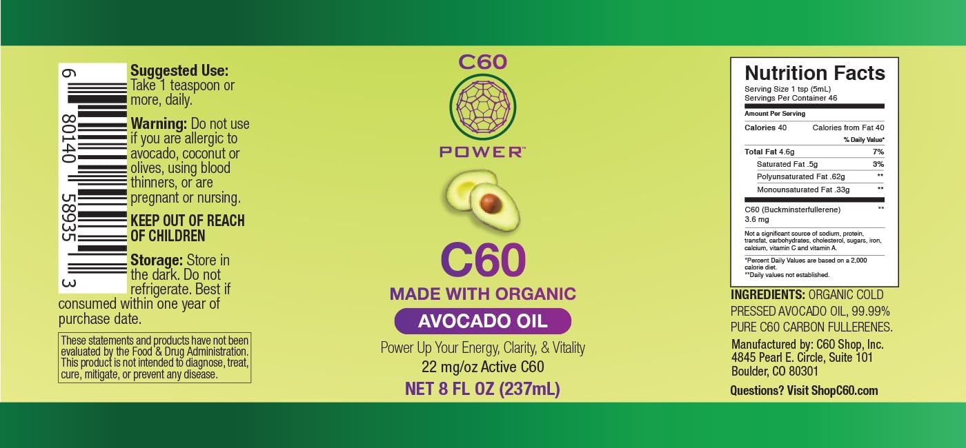 8-oz. Organic Avocado Oil Infused with 99.99% Pure Carbon Fullerenes for Optimal Cellular Function