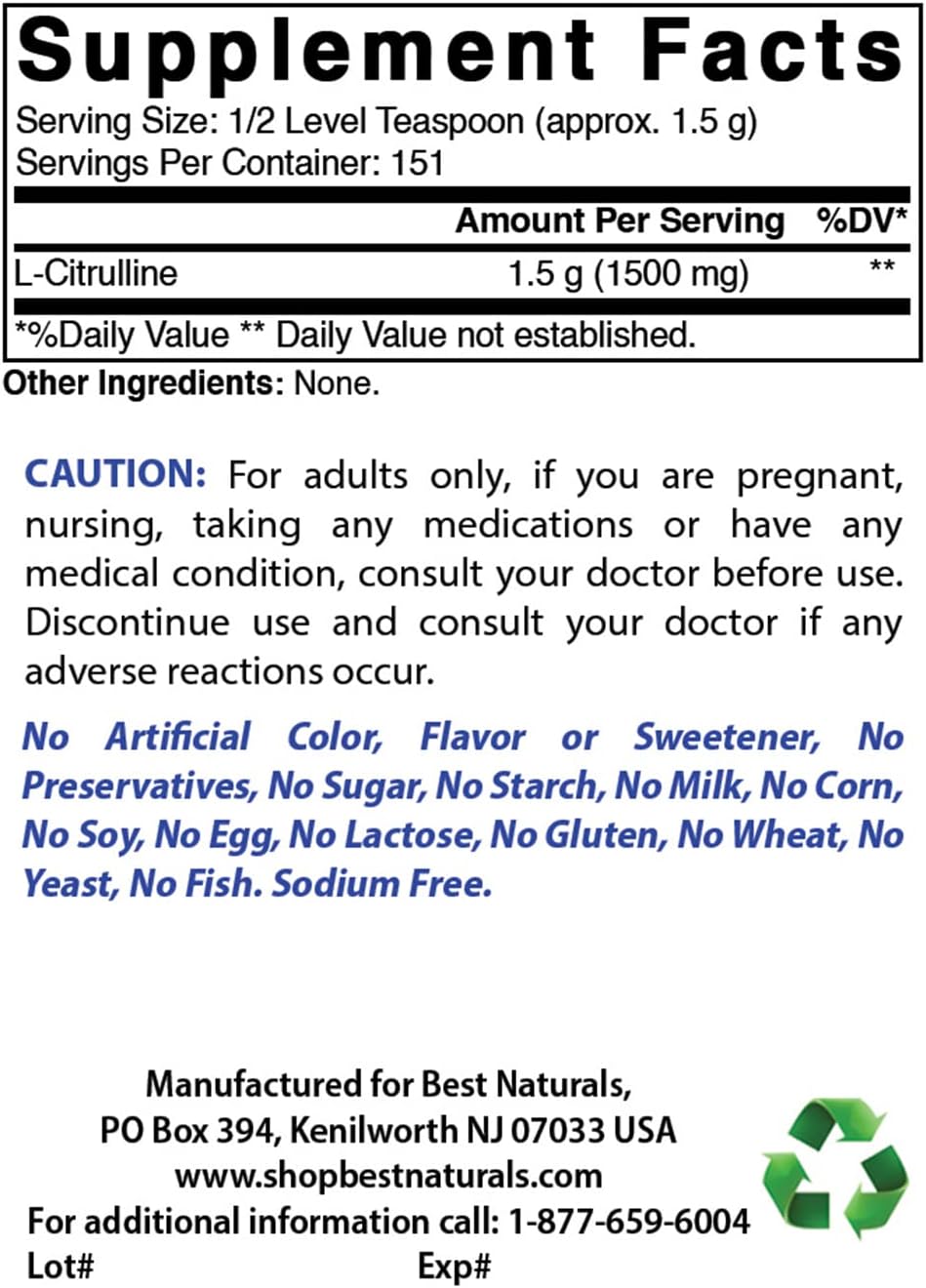 8 OZ Pack of 2 Best Naturals L-Citrulline Powder for Enhanced Performance