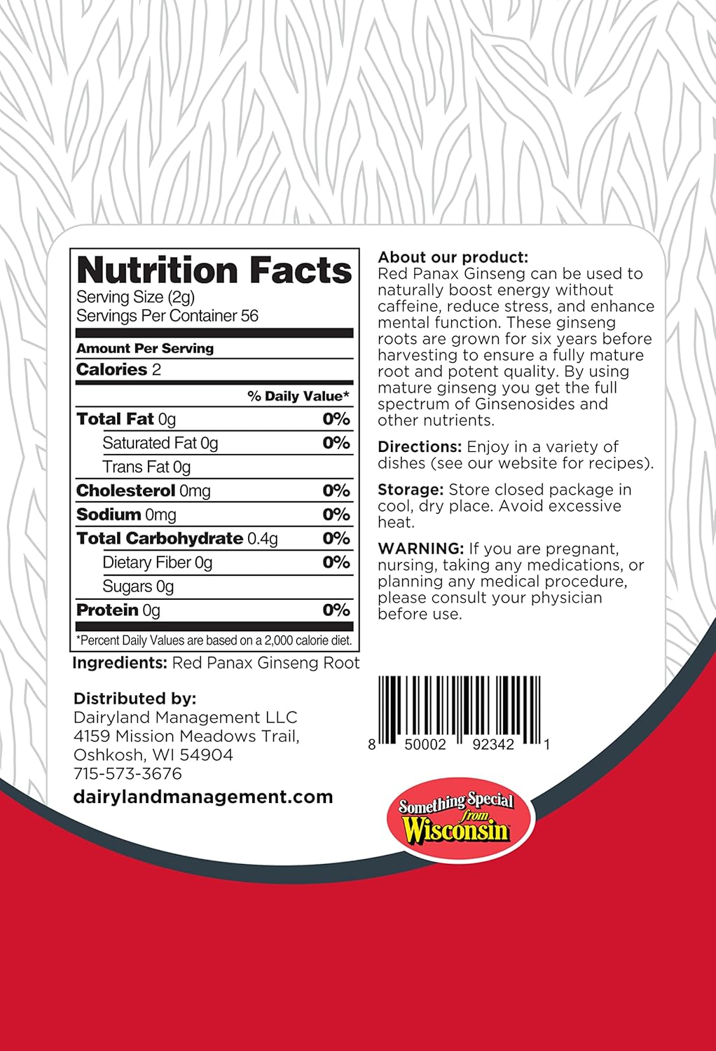 8 oz Pack of Non-GMO Korean Red Panax Ginseng Root Slices - Gluten Free Herbal Supplement for Soup, Tea, Congee - by Dairyland Management LLC