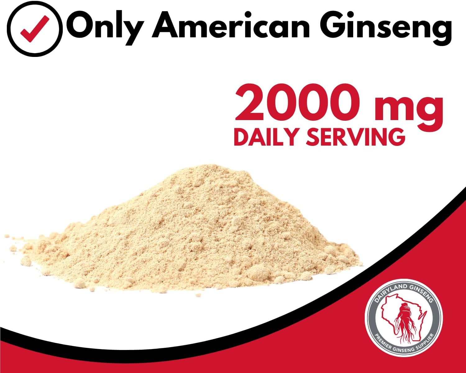 8 oz Pack of Non-GMO Wisconsin Ginseng Root Powder - Dairyland Premium American Ginseng Powder for Smoothies, Baking, Tea - Gluten Free Herbal Supplement