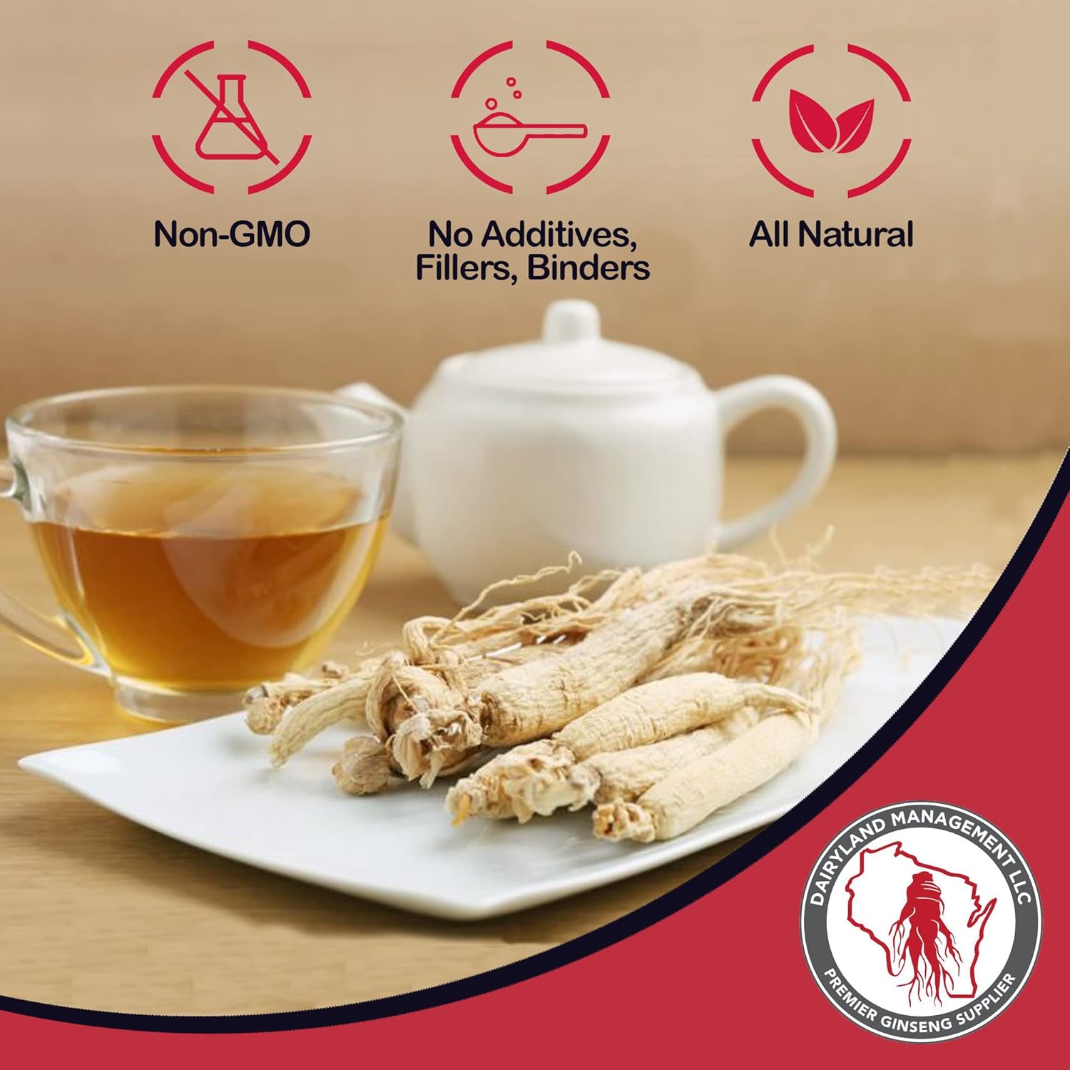 8 oz Pack of Non-GMO Wisconsin Ginseng Root Powder - Dairyland Premium American Ginseng Powder for Smoothies, Baking, Tea - Gluten Free Herbal Supplement