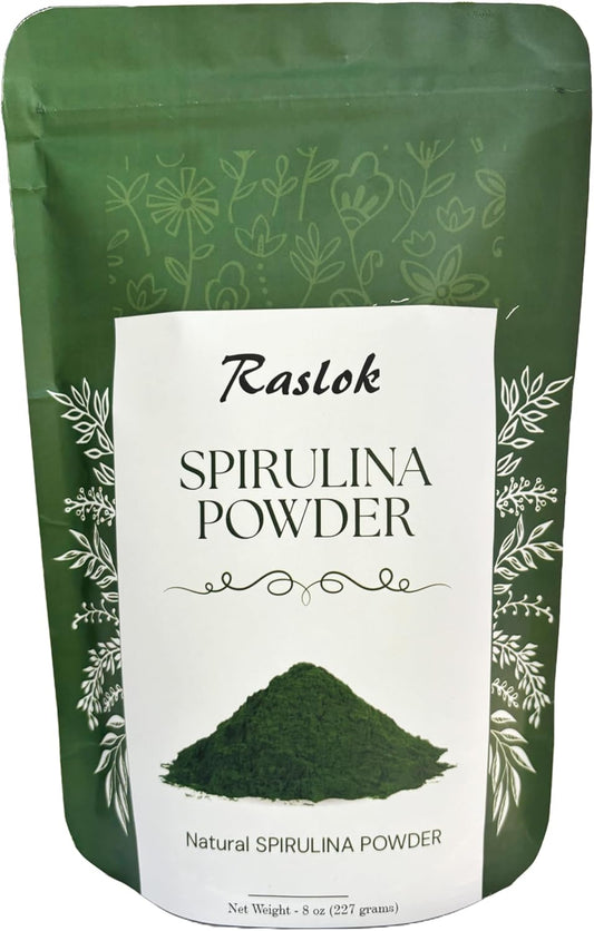 8 Oz Raslok Pure Spirulina Powder - Immune Support, Antioxidants, Vegan Protein - Non-GMO & Filler-Free