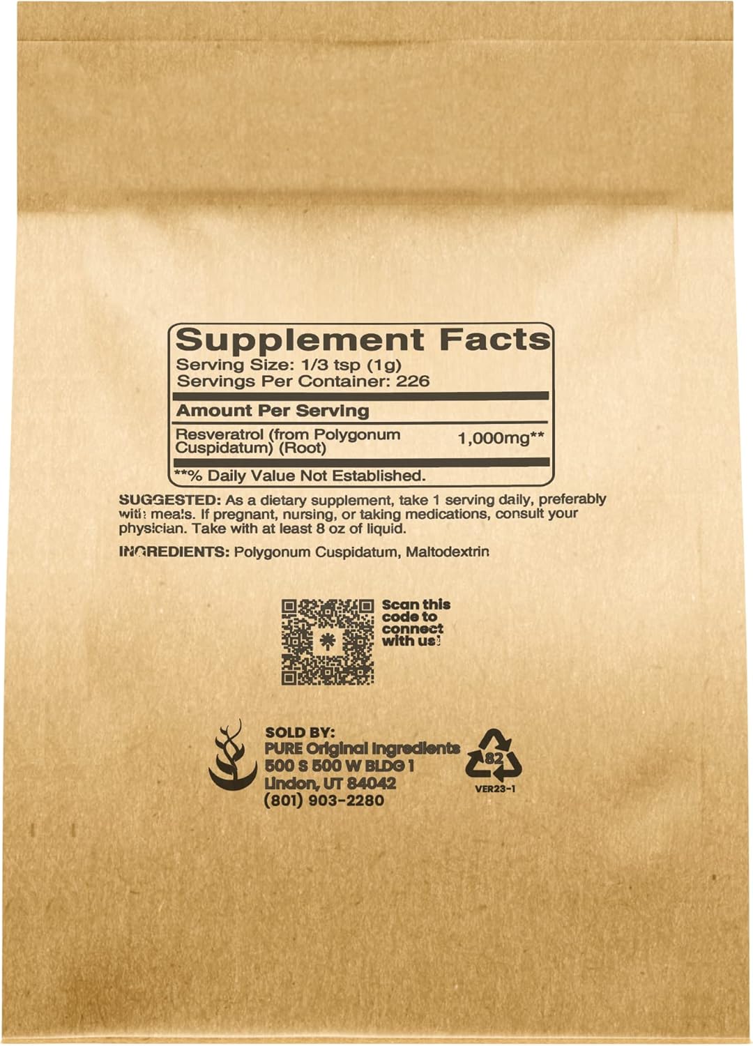 8 oz Resveratrol Powder - Pure Polygonum Root Extract Phytoalexin Supplement