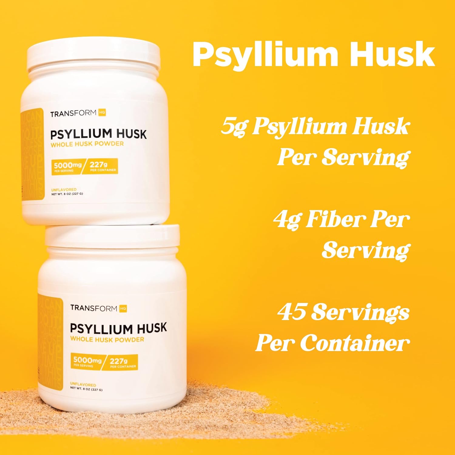 8 OZ TransformHQ Whole Psyllium Husk Powder - 5000mg Per Serving - Gluten Free, Non-GMO Supplement