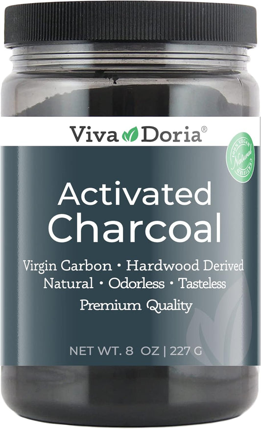 8 Oz Viva Doria Hardwood-Derived Virgin Activated Charcoal Powder - Food Grade