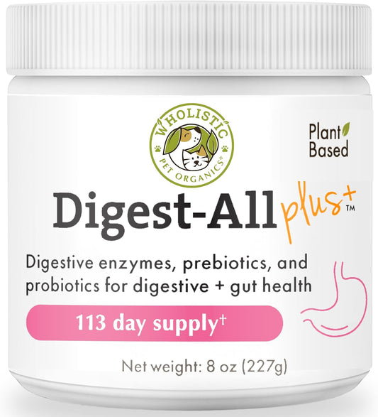 8 Oz Wholistic Pet Organics Digest-All Plus Probiotics for Dogs and Cats - Enzymes for Digestive Health - Homemade Food Supplement Powder