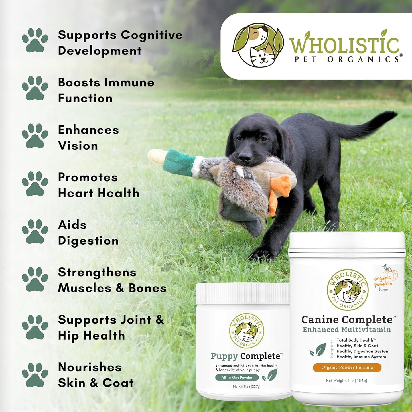 8 Oz Wholistic Pet Organics Puppy Vitamins - Skin and Coat Support Powder for Dogs - Omega 3 Supplement for Dog Itching Relief
