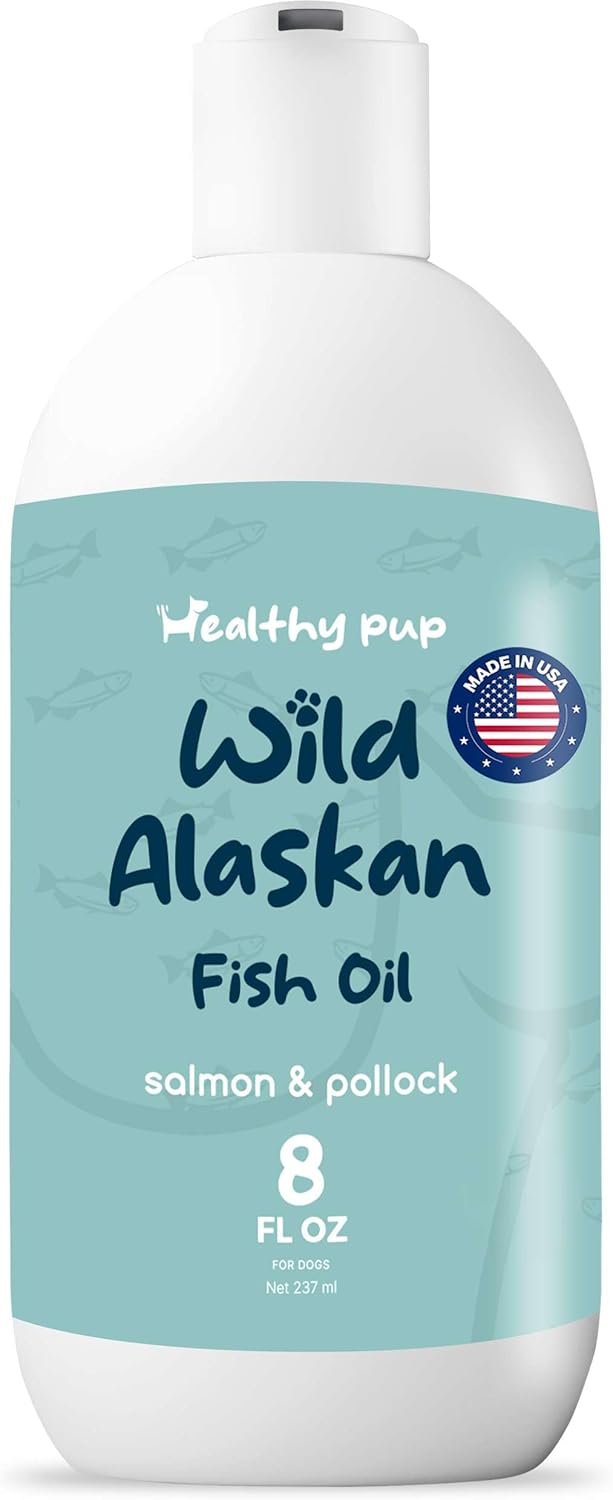 8 oz Wild Alaskan Salmon and Pollock Oil for Dogs - Omega 3, EPA, DHA - Skin and Coat Supplement - Made in USA