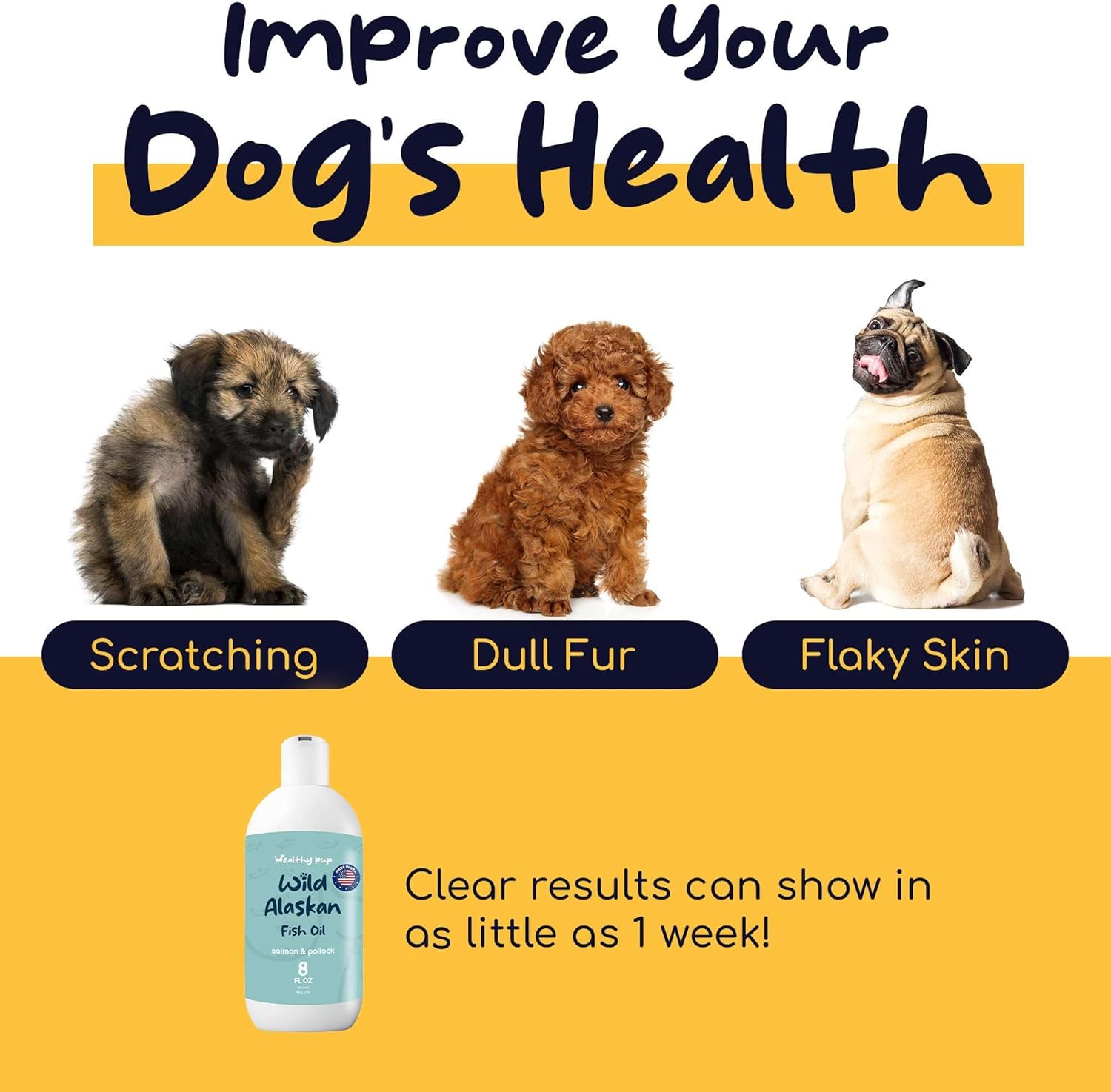 8 oz Wild Alaskan Salmon and Pollock Oil for Dogs - Omega 3, EPA, DHA - Skin and Coat Supplement - Made in USA