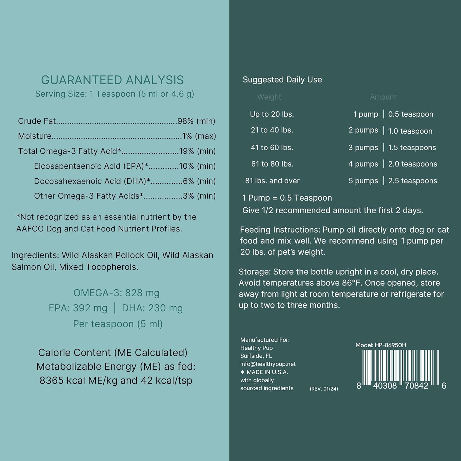 8 oz Wild Alaskan Salmon and Pollock Oil for Dogs - Omega 3, EPA, DHA - Skin and Coat Supplement - Made in USA