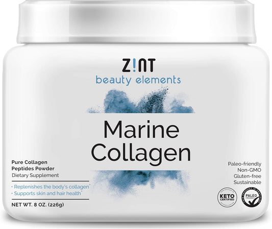 8 oz Zint Hydrolyzed Marine Collagen Powder: Unflavored Anti Aging Peptides from Japan - Paleo Certified, Non GMO - Beauty, Skin, Hair & Nails