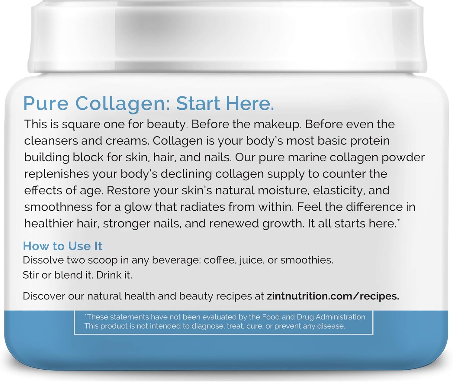 8 oz Zint Hydrolyzed Marine Collagen Powder: Unflavored Anti Aging Peptides from Japan - Paleo Certified, Non GMO - Beauty, Skin, Hair & Nails