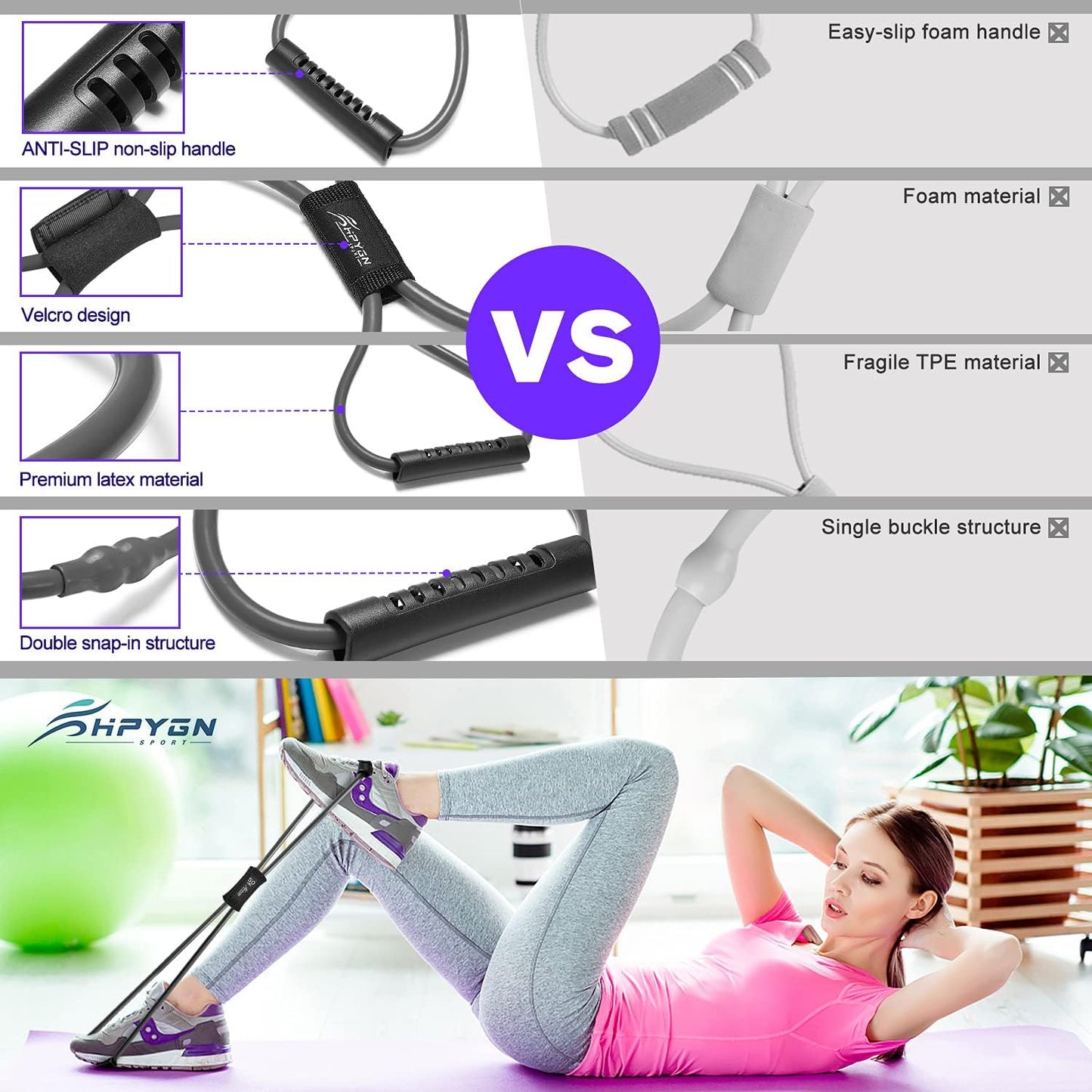 8 Shaped Resistance Bands for Full Body Workout, HPYGN Figure 8 Exercise Bands for Men and Women, Elastic Pulling Rope for Yoga and Fitness