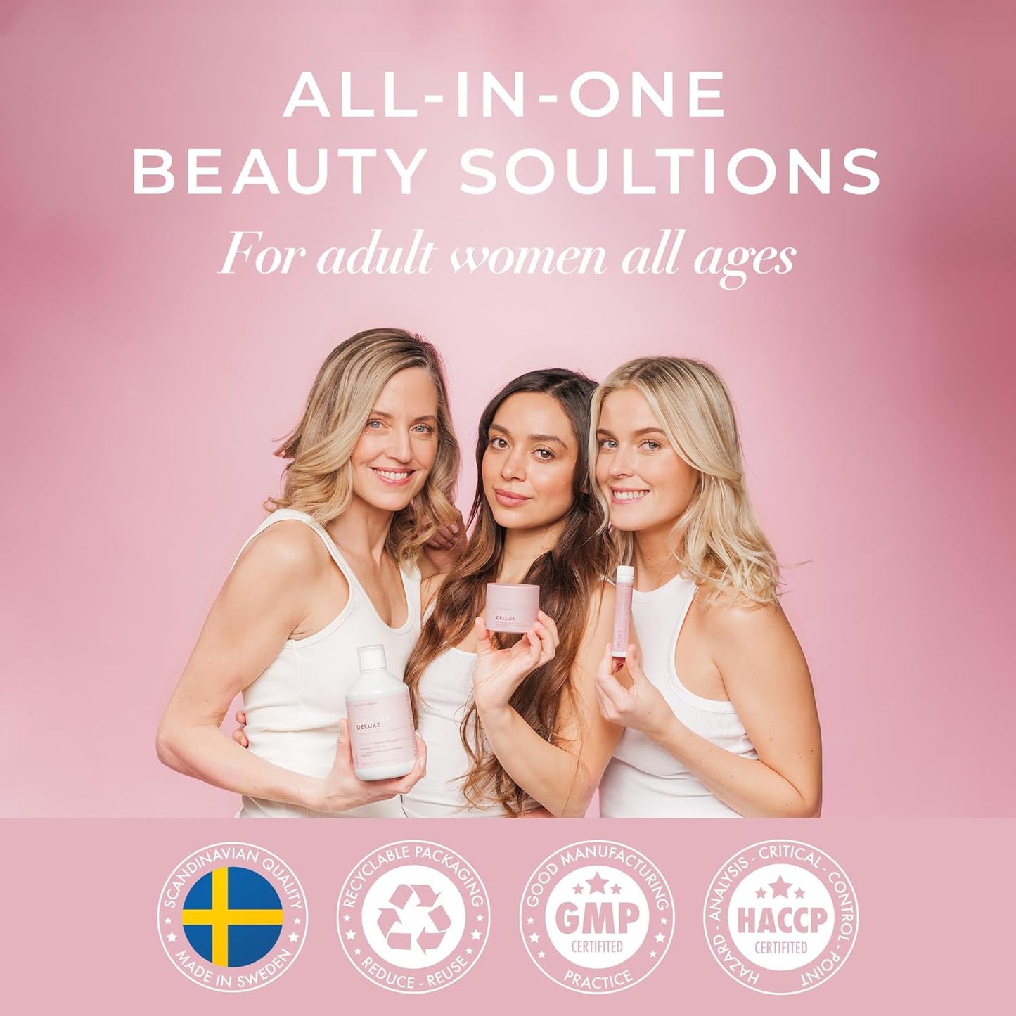 8 Week Supply of Swedish Collagen Deluxe 500ml x 3 - 12500mg Marine Collagen with Hyaluronic Acid, Biotin, Vitamin C - Sugar-Free Formula (Type I & III)