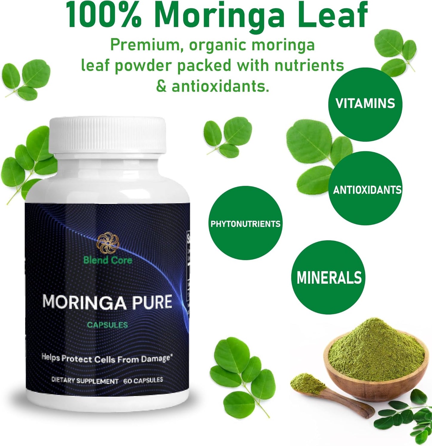 800 MG Blend Core Moringa Antioxidant Capsules for Energy, Metabolism & Immune Support - Natural Moringa Oleifera Formula
