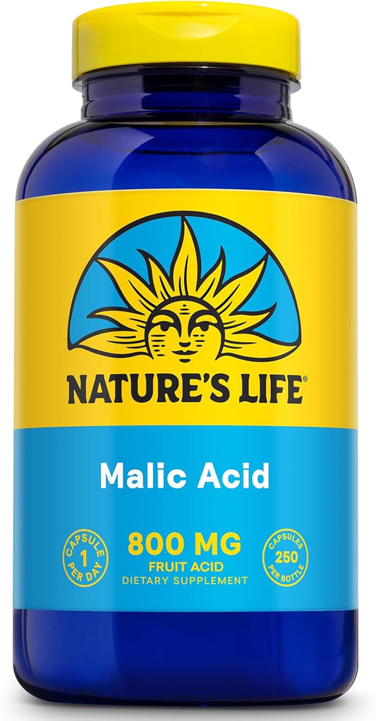 800 mg Malic Acid Supplement for Healthy Muscle Function & Cellular Energy - Dietary Fruit Acid - 60-Day Money Back Guarantee - Lab Verified - 250 Capsules, 250 Servings