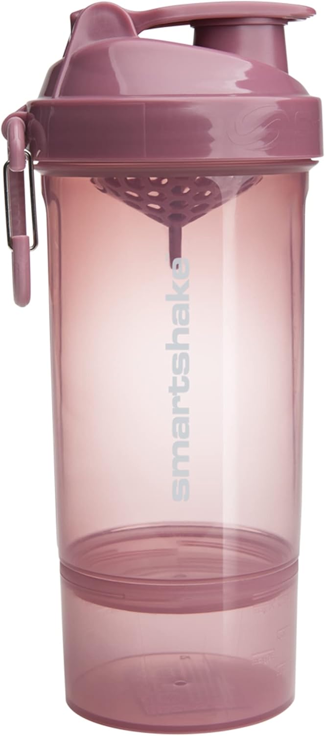 800 ml Smartshake O2GO ONE Plastic Protein Shaker Bottle | 27 oz - Leakproof Screw-on Lid - BPA Free - Deep Rose Color
