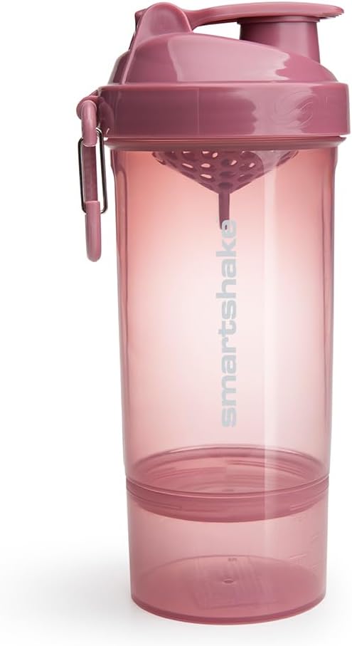 800 ml Smartshake O2GO ONE Plastic Protein Shaker Bottle | 27 oz - Leakproof Screw-on Lid - BPA Free - Deep Rose Color