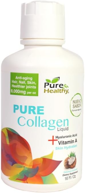 8000mg Collagen Liquid with Hyaluronic Acid, Vitamin A, and Coconut Flavor - 16 oz. Pure & Healthy Formula