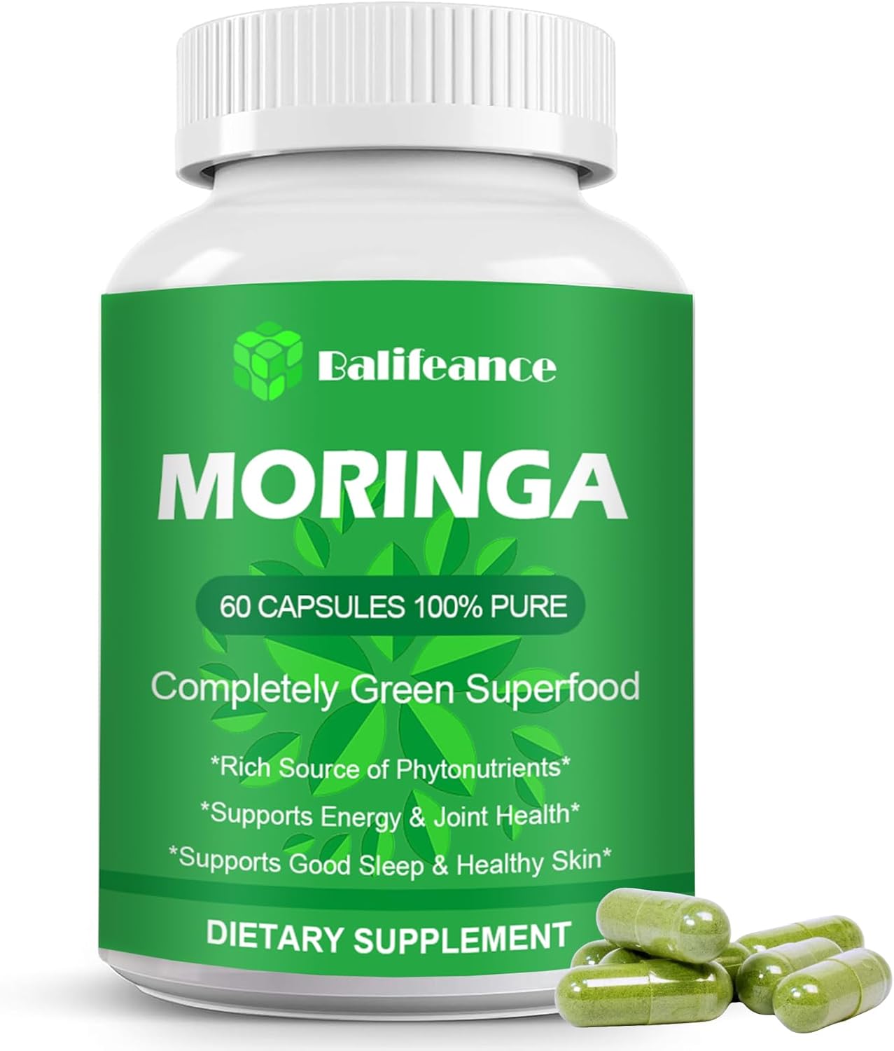 800mg Balifeance Moringa Capsules for Energy, Skin & Gut Health - Antioxidant Superfood with Vitamins & Amino Acids for Men & Women