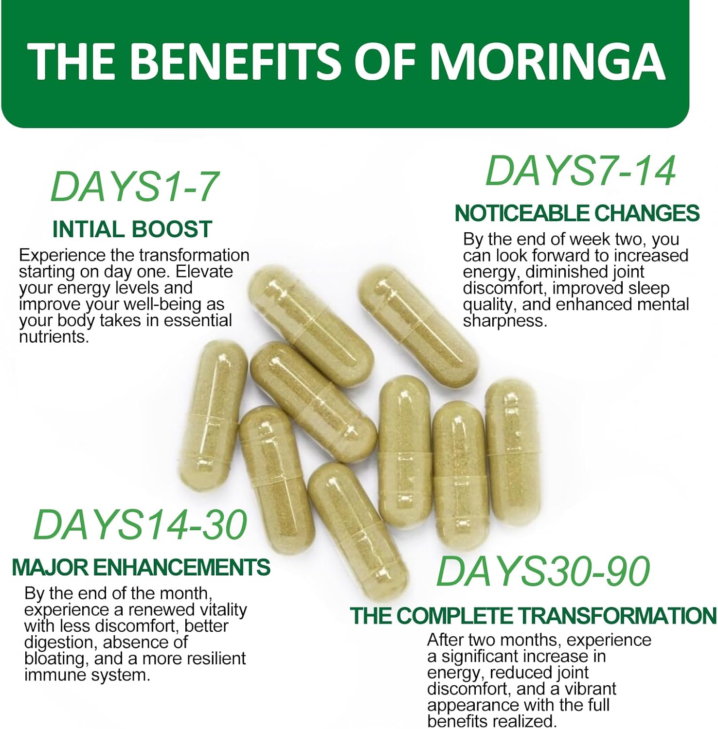 800mg Balifeance Moringa Capsules for Energy, Skin & Gut Health - Antioxidant Superfood with Vitamins & Amino Acids for Men & Women
