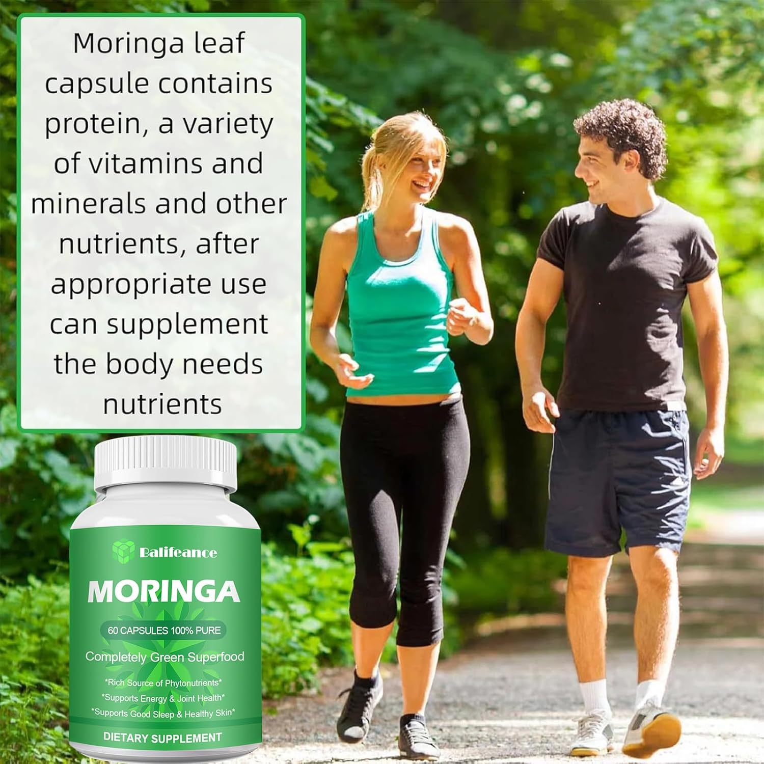800mg Balifeance Moringa Capsules for Energy, Skin & Gut Health - Antioxidant Superfood with Vitamins & Amino Acids for Men & Women