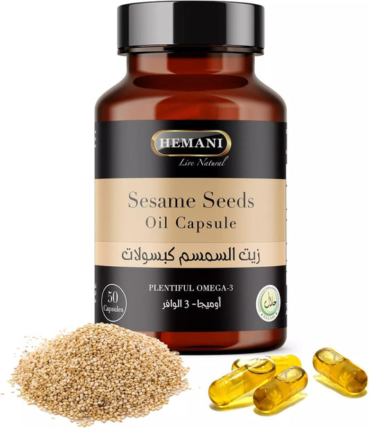 800mg Cold-Pressed Sesame Oil Capsules - 50 Capsules, Sesamum indicum Supplement for Wellness Support
