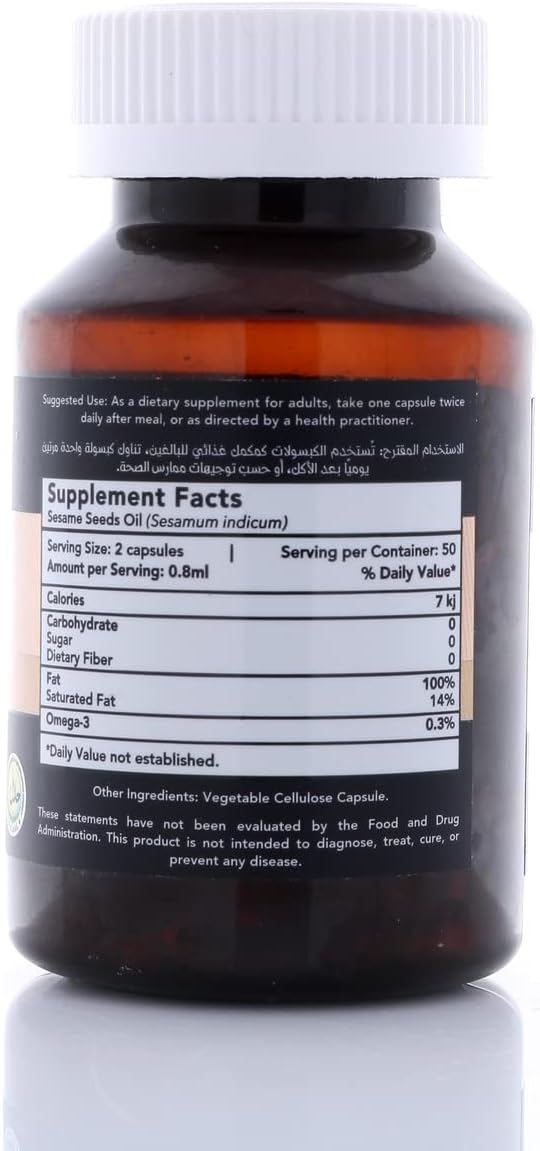 800mg Cold-Pressed Sesame Oil Capsules - 50 Capsules, Sesamum indicum Supplement for Wellness Support