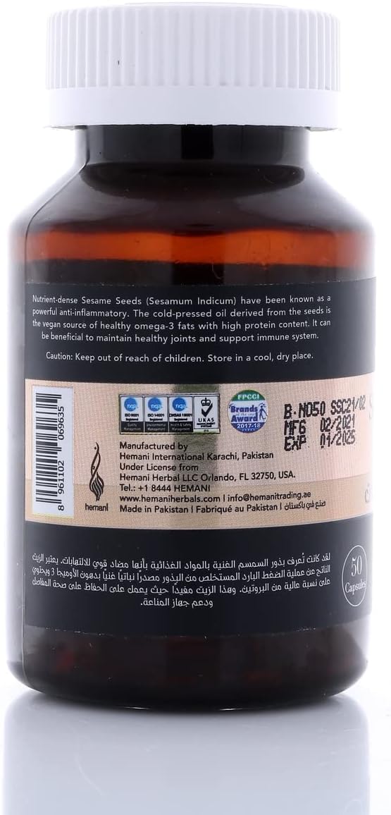 800mg Cold-Pressed Sesame Oil Capsules - 50 Capsules, Sesamum indicum Supplement for Wellness Support