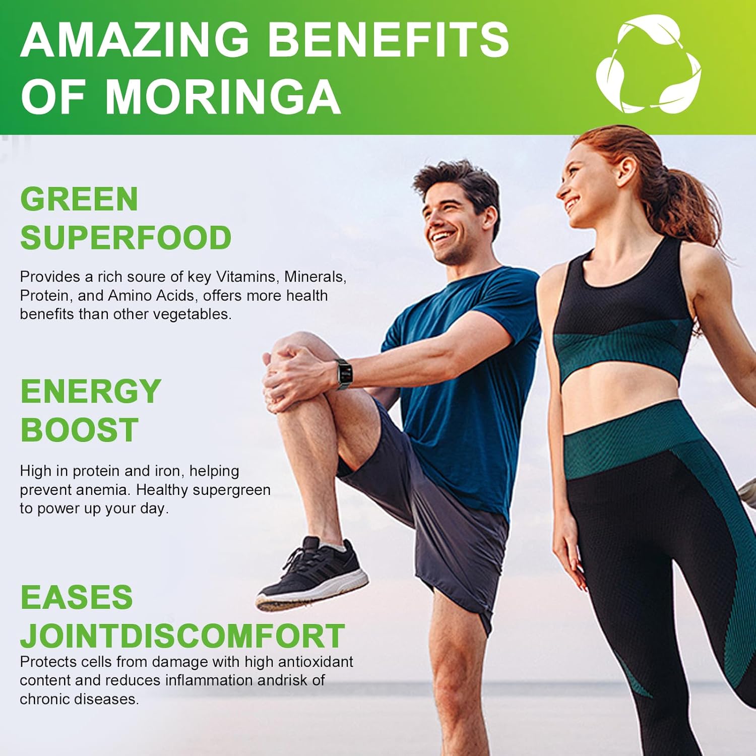 800mg Pure Moringa Powder Capsules - Superfood Supplement for Energy, Skin & Gut Health - Vegan Multivitamin