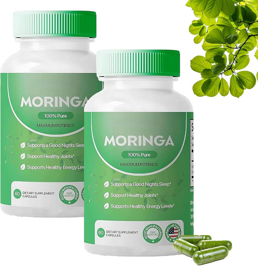 800mg Pure Moringa Powder Capsules for Energy and Gut Health - Pack of 2
