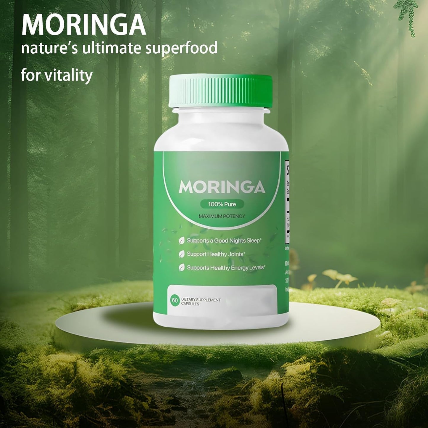800mg Pure Moringa Powder Capsules for Energy and Gut Health - Pack of 2