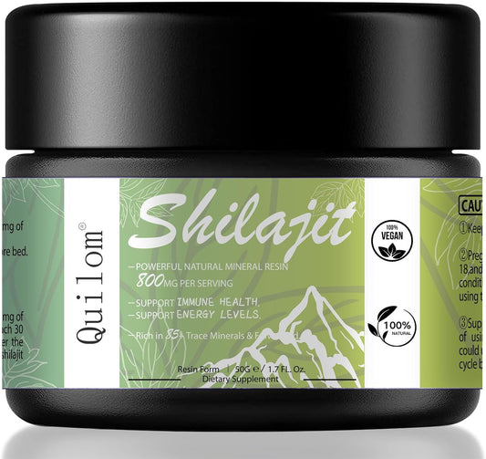 800mg Quilom Shilajit Pure Himalayan Organic Resin - Golden Grade Shilajit Supplement with 85+ Trace Minerals for Immune Support - 50g
