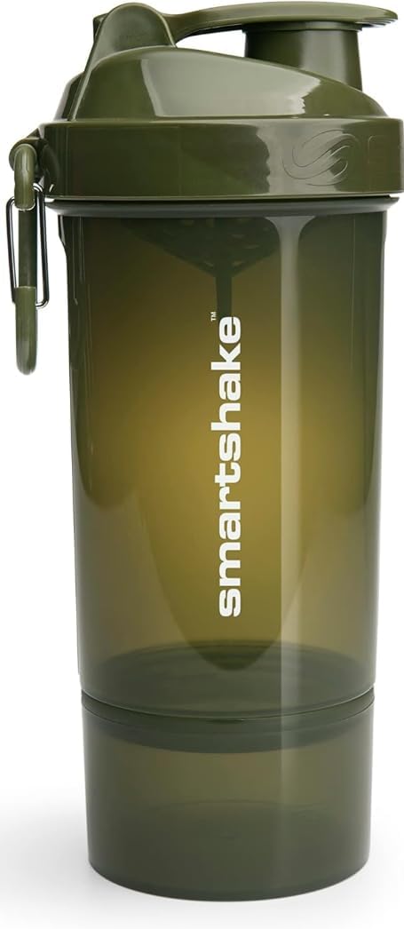 800ml Smartshake O2GO ONE Plastic Protein Shaker Bottle in Army Green - Leakproof Screw-on Lid - BPA Free - 27 oz Capacity