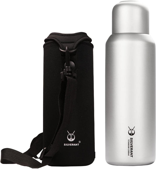 800ml Titanium Ultralight Outdoor Camping Hiking Sports Water Bottle with Leakproof Thermal Sleeve & Clip Loop Cap