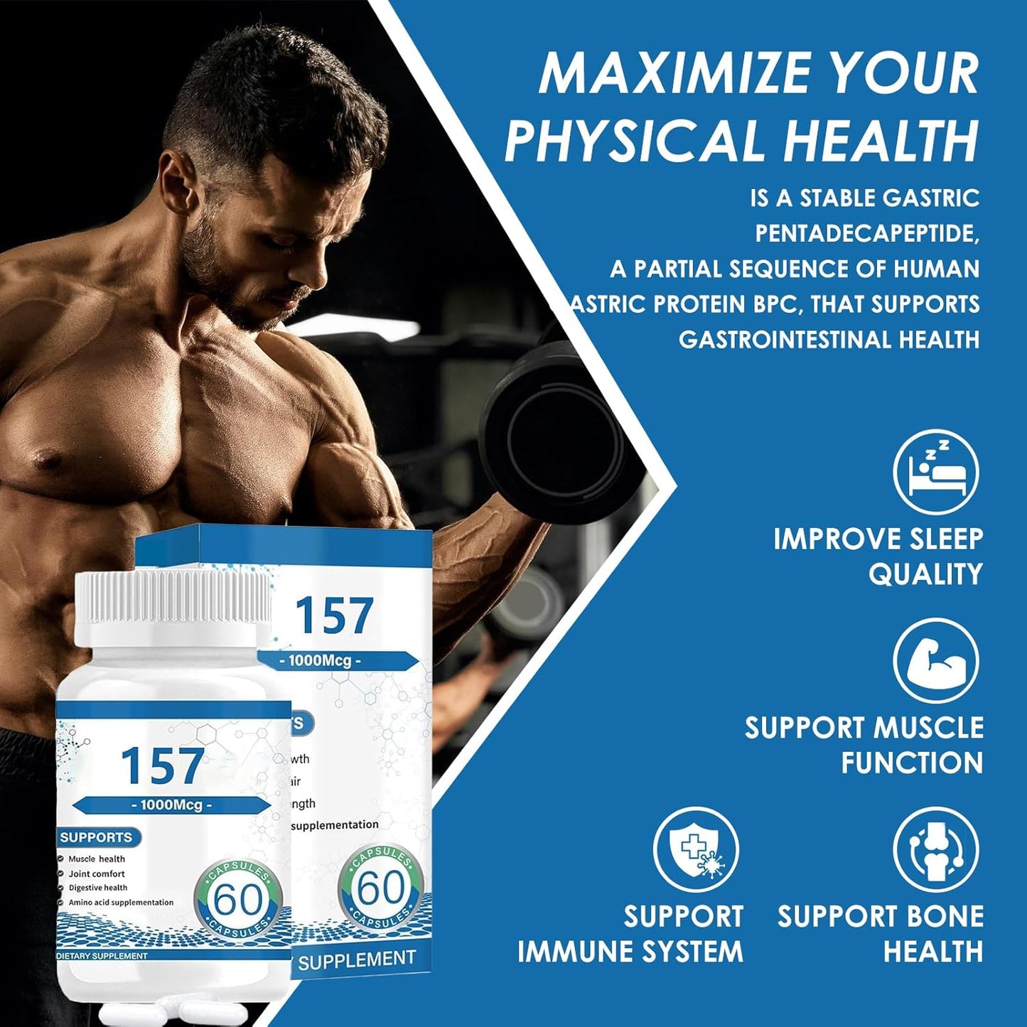 Non-GMO BP-C 157 Pro Peptide Capsules, 1000mcg - New Protective Compound 157, Gluten Free - 60 Capsules