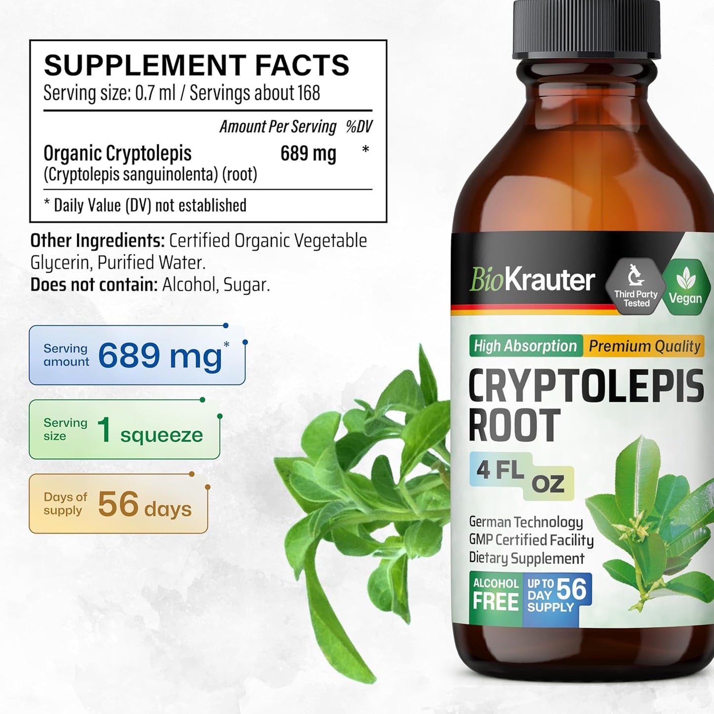 Organic Cryptolepis Sanguinolenta Tincture - Detox & Immune Support - 1-Month Supply - Liquid Drops - Vegan & Alcohol-Free - 2 fl oz