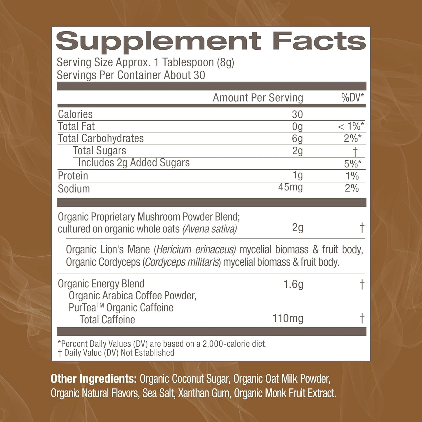 8.47 oz OM Mushroom Superfood Coffee Latte Blend Powder - Lion's Mane, Cordyceps, Reishi, Chaga - Energy & Mental Clarity Support - 30 Servings